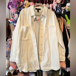 White Oversized Corduroy Button Up Flannel